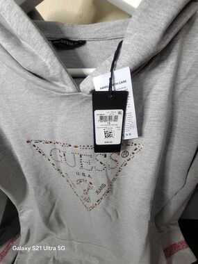 Guess Light Gray Pullover Hoodie with Logo Tag